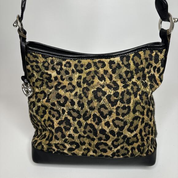 Brighton Leopard Print Leather Hobo Shoulder Bag Silver Hardware Braided Y2K - Picture 1 of 16
